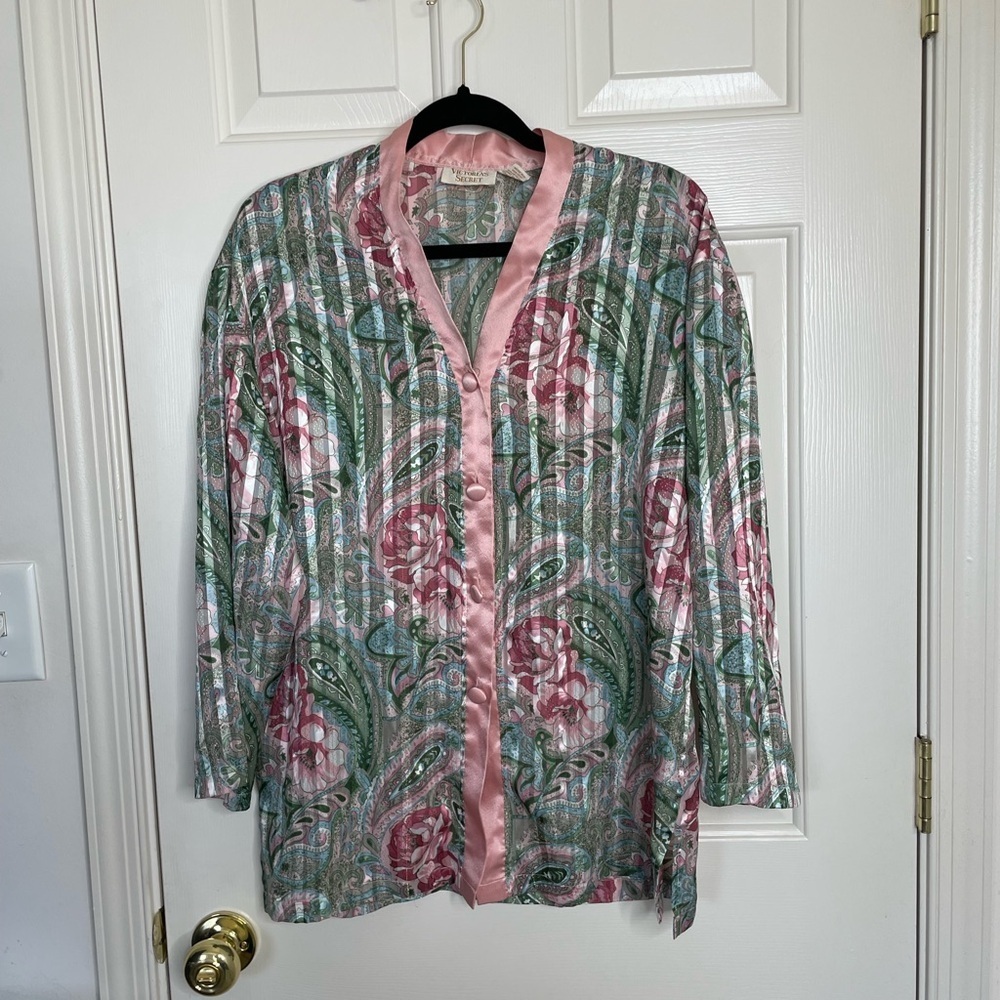 Victoria’s Secret vintage gold label pastel paisley button down pajama top | S